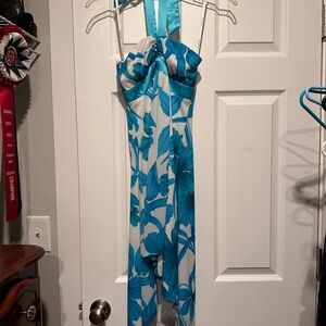 Blue and White Floral Halter Dress